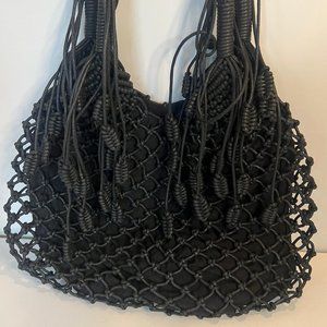 Monserat De Lucca Black Macrame Boho Handbag Purse